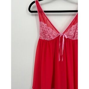Victoria's Secret Red Pink Lace Mesh Babydoll Chemise Lingerie Womens Medium
